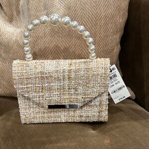 INC International Concepts Tweed Clutch with Pearl Handle